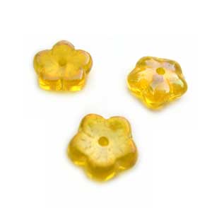 Czech Flat Flower 8x3mm Spacer Beads Lustre Iris Lemon x10 