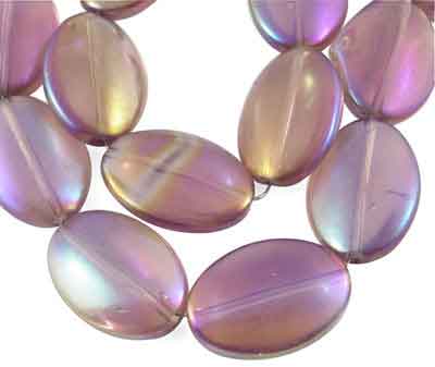 Glass Beads 19x13mm Oval - Lt Amethyst AB x9