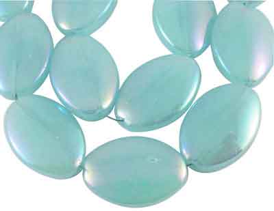 Glass Beads 19x13mm Oval - Opaque Turquoise AB x9