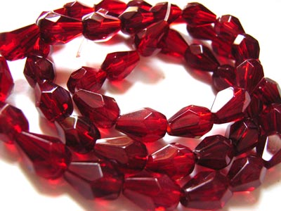 Fire Polished Glass Beads 9x6mm Teardrop - Siam Ruby x33 