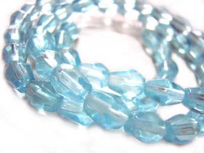 Fire Polished Glass Beads 6.5x5mm Nugget - Aquamarine per strand (x54 approx)