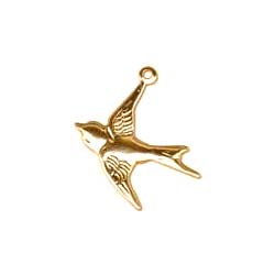 Gold Filled Charms - 19x18mm Embossed Swallow Bird Charm x1