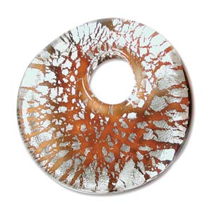 Beadsmith, Glass Wavy Foil Donut Pendant 38x38mm, Amber