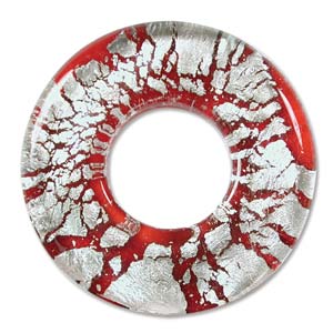 Beadsmith, Glass Foil Donut Pendant 41x41mm, Red