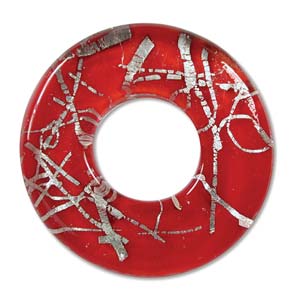 Beadsmith, Glass Squiggle Foil Donut Pendant 41x41mm, Red