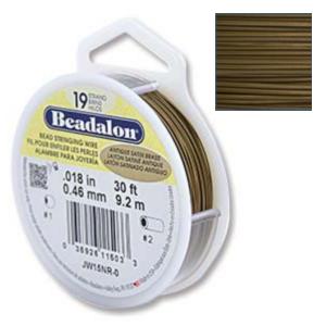 Beadalon Stringing Wire 19 Strands .018 (.46mm) Satin Antique Brass Colour