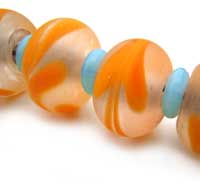 SOLD - Artisan Glass Lampwork Beads ~ Tangerine Zest Feathers Set