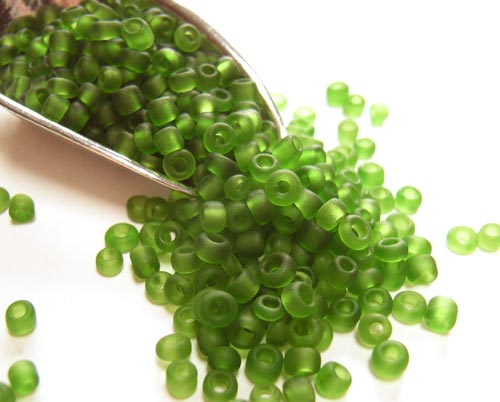 Glass Seed Beads 11/0 - 2mm Frosted Green 50g
