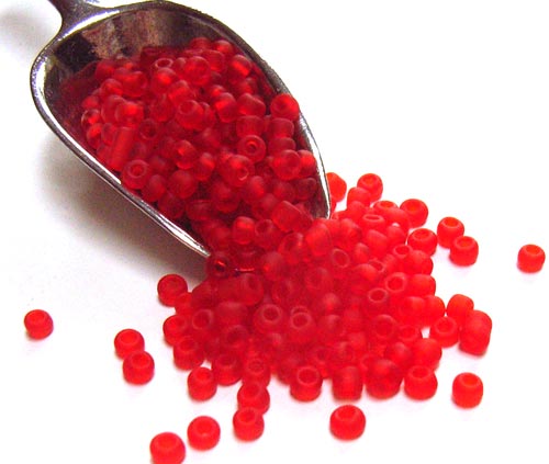 Glass Seed Beads 11/0 - 2mm Frosted Red 50g