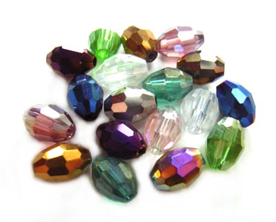 Firepolished Glass Olive Beads 8x6mm Mixed Lustre (72pc approx)