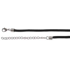 Black Velvet 3mm Cord 16 inch 40.5cm Necklace with Silver Tone Lobster Clasp and Extender Chain x1
