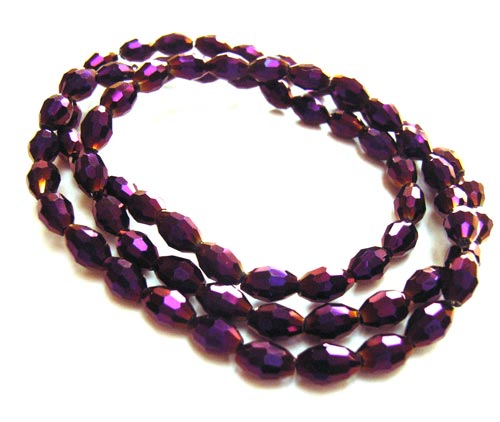 Firepolished Glass Olive Beads 6x4mm Purple Iris Metallic (72pc approx)