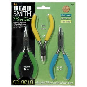 Beadsmith 3 Piece Pliers Set, New Colour ID Handles (Full Size)