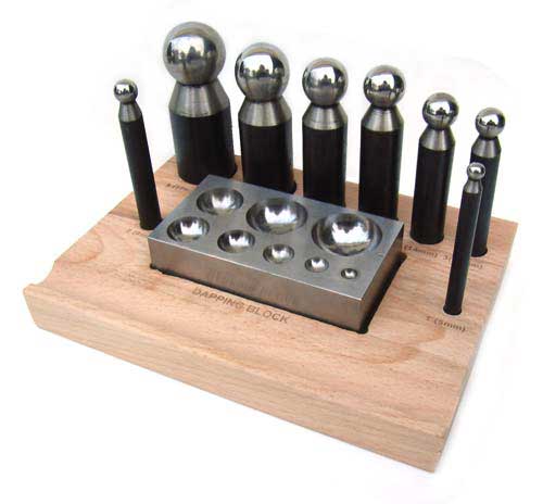 Essential Dapping Doming Punch Set with a Wooden Stand, Jewellery Making Tools