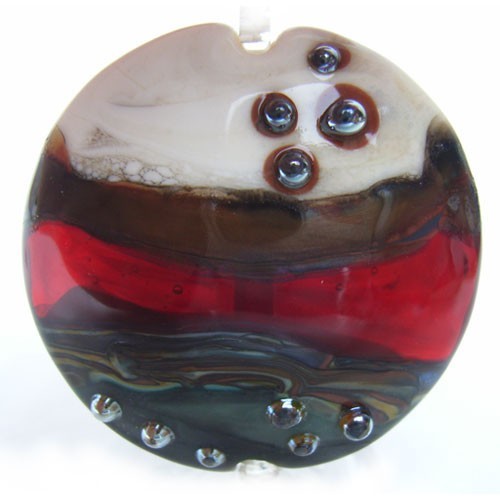 Red River Lentil 36mm ~ Ian Williams Handmade Artisan Glass Lampwork Pendant Bead x1