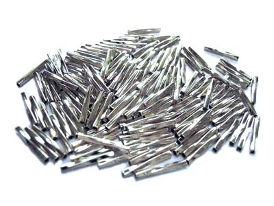 Base Metal Beads 1.2x10mm Twisted Tube Bugle Silver Plated, x1gr (144pc approx)