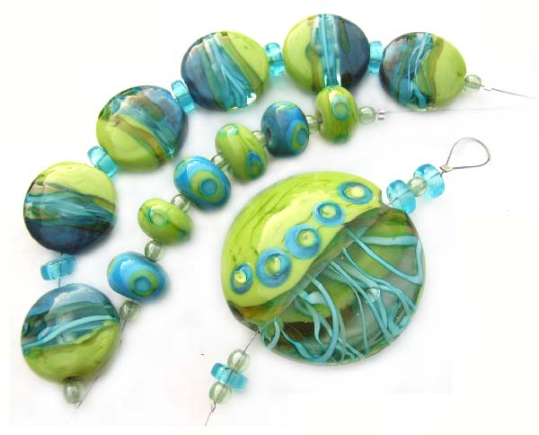 Nautilus  - Ian Williams Handmade Artisan Glass Lampwork Beads x11 + 1 Focal Pendant