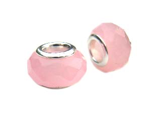 Sterling Silver Core Bead 12x7mm - 4.5mm Hole Rose Pink Faceted Glass Rondelle x1