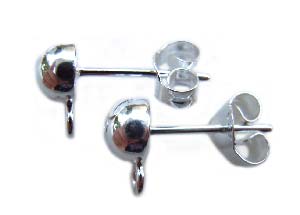 Sterling Silver Earposts - 5mm Half Ball Earring Stud Posts inc butterfly backs x1pr