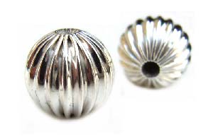Sterling Silver Beads - 10mm Round Corrugated Fluted Bead x1