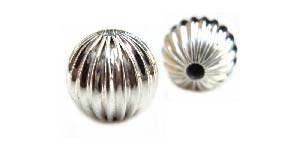 Sterling Silver Beads - 7mm Round Corrugated Fluted Bead x1