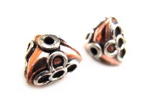 Pure 100% Copper and Sterling Silver 10.5mm Tri Bead x1