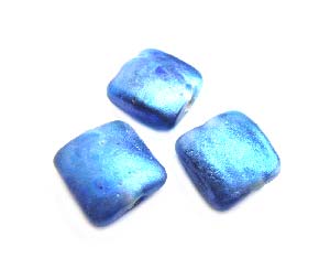 Shimmer Blue Glow Puffy Square Cushion 12.7x12.5x6.4mm - Ian Williams Handmade Artisan Glass Lampwork Beads - By the Bead