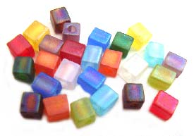 Miyuki 4mm Square Cube Beads Transparent Frosted Rainbow Soup Mix