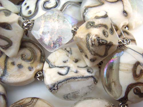 Dichroic Ice Fossil  - Ian Williams Artisan Glass Lampwork Focal Pendant and Matching Beads Set
