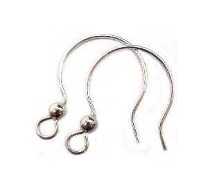 Sterling Silver Earring Findings - 17mm Round French Hooks with bead x1pr