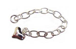 Sterling Silver Extension Chain - Extender with Puffy Heart Charm x1