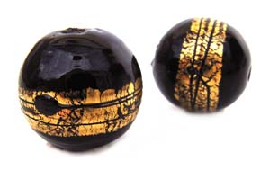 Black with Gold Foil Stripe - Sphere - 14mm Lampwork Bead x1