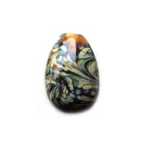 Raku on Topaz Egg Drop 1 inch - Artisan Glass Lampwork Beads