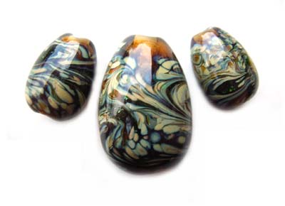 Raku on Topaz Eggs Drops - Ian Williams Artisan Glass Lampwork Beads