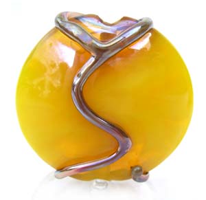 1.5" Lemon Sorbet II Lentil 37mm ~ Ian Williams Handmade Artisan Glass Lampwork Pendant Bead x1