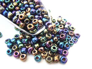 Glass Seed Beads 11/0 - 2mm Iris Rainbow Mix 50g