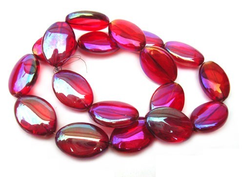 DEADSTOCKED - Glass Beads 19x13mm Oval - Red AB x9
