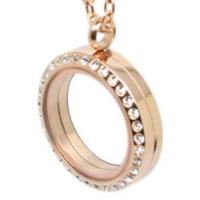 Stainless Steel 316L, Rose Gold Floating Living Locket, w/Crystals 30mm Magnetic Pendant, (& chain)