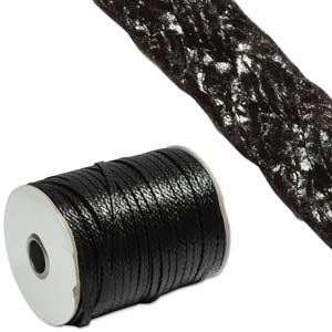 Faux Snake Skin Leather Flat Cord 5mm - Black per metre