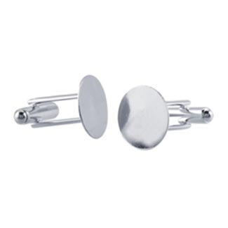Silver Plated Cuff Link Setting with 15mm Round Pad for Cabochons x1 pair