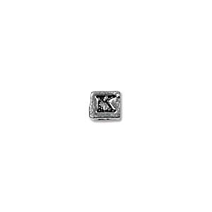 Sterling Silver Beads - 3.5mm Alphabet Cube Bead (2mm hole) Letter K x1
