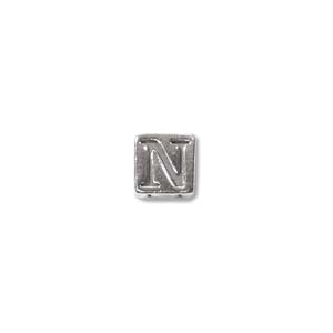 Sterling Silver Beads - 4.5mm Alphabet Cube Bead (2.7mm hole) Letter N x1