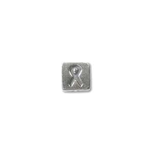 Sterling Silver Beads - 4.5mm Alphabet Cube Bead (2.7mm hole) Awareness Ribbon x1