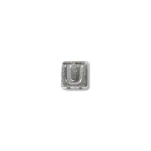 Sterling Silver Beads - 4.5mm Alphabet Cube Bead (2.7mm hole) Letter U x1