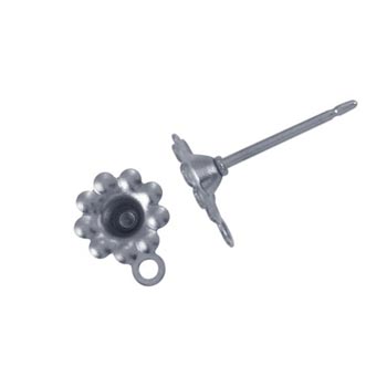 Stainless Steel Flower Earring Post  with 3mm Bezel Cup Mounting x1pr