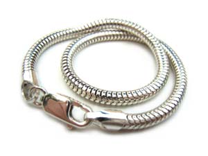 Sterling Silver 3mm Round Snake Chain Bracelet - 7.5" - 19.4cm