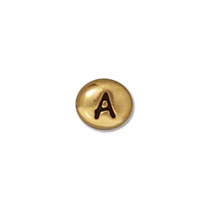 TierraCast Alphabet Beads  7x6mm Oval Antique Gold Plated Letter A