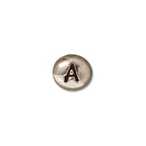 TierraCast Alphabet Beads  7x6mm Oval Antique Rhodium Plated Letter A