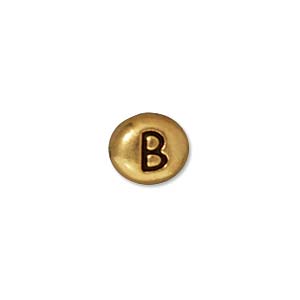 TierraCast Alphabet Beads  7x6mm Oval Antique Gold Plated Letter B