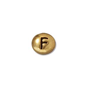 TierraCast Alphabet Beads  7x6mm Oval Antique Gold Plated Letter F